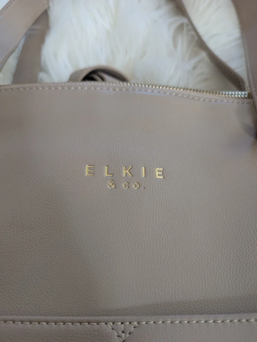 Elkie and Co The Aberdeen Diaper Bag Backpack Beige White Large